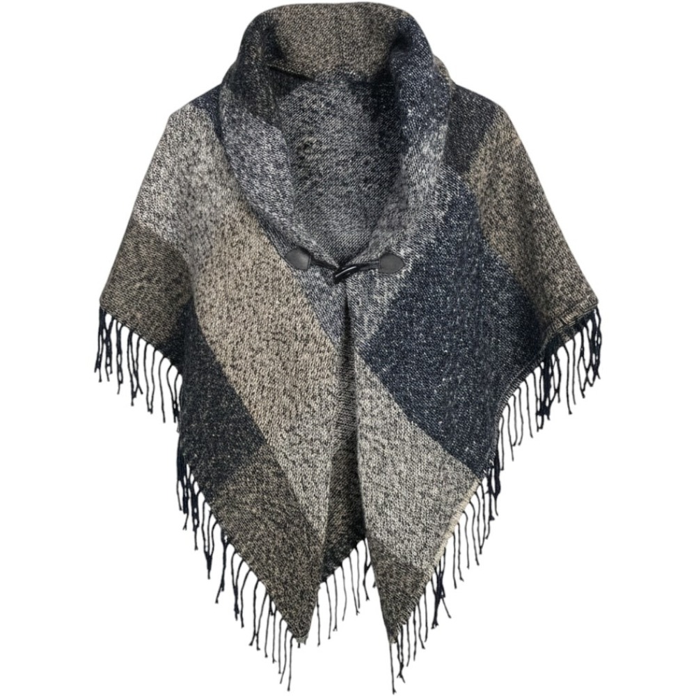Altare Poncho Wrap Cape Shawl One Size Plaid Toggle Preppy Cozy Boho Layering